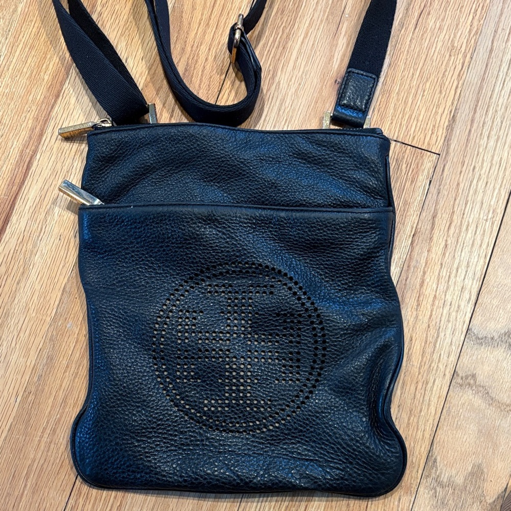 Black Pebble Leather Tory Burch Crossbody Bag